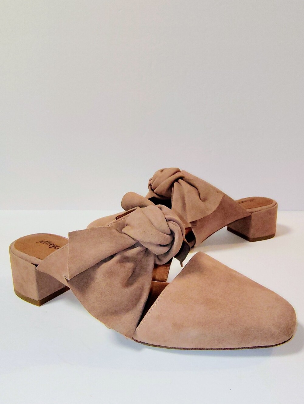 Jeffrey Campbell Cyrus Women's Suede Knot Bow Block Heel Mule in Rose Dusty Pink